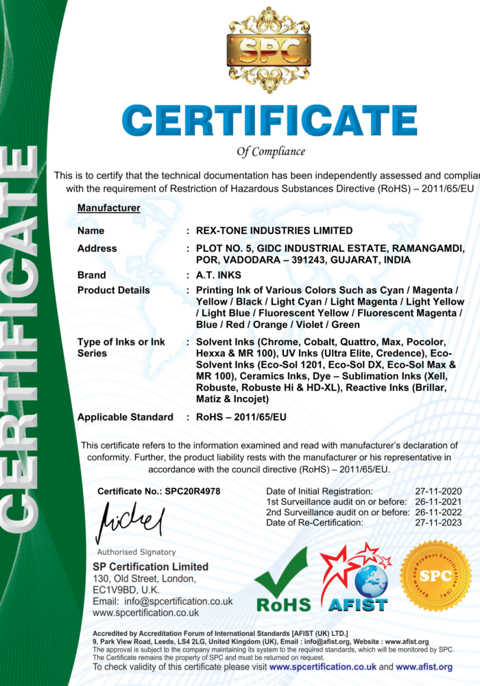 RoHS Certificate - A.T. Inks-1